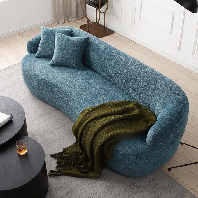 86" Curved Sofa, Modern Upholstered Boucle Curved Couch