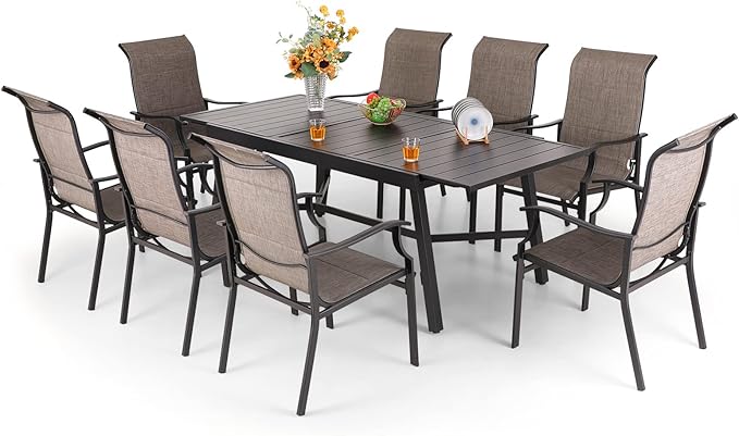 9 PCS Patio Dining Set, Outdoor Table and Chair Set with 8 Swivel Dining Chair