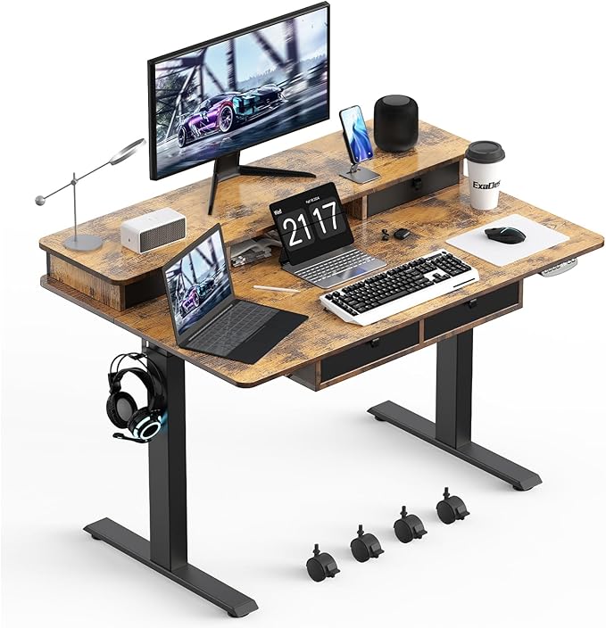 48 * 30 Inches Electric Standing Widened Desk Adjustable Height with 4 Drawers