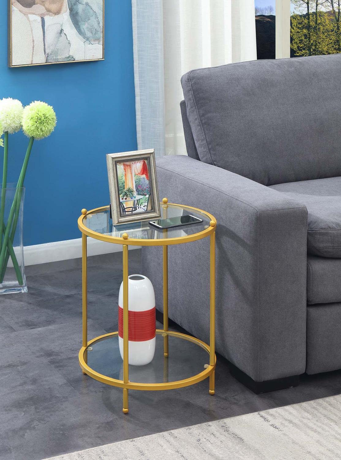 Royal Crest 2 Tier Round End Table, Clear Glass / Gold