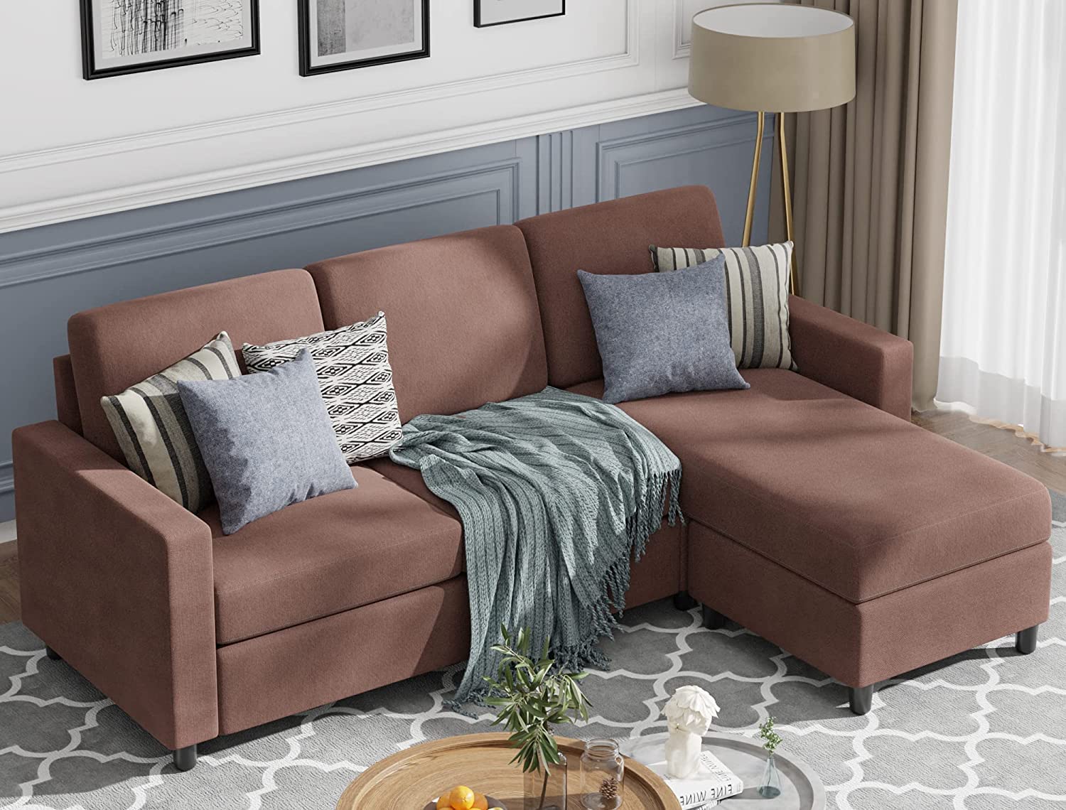 79" Convertible Sectional Sofa Couch, L Shaped Couch with Linen Fabric