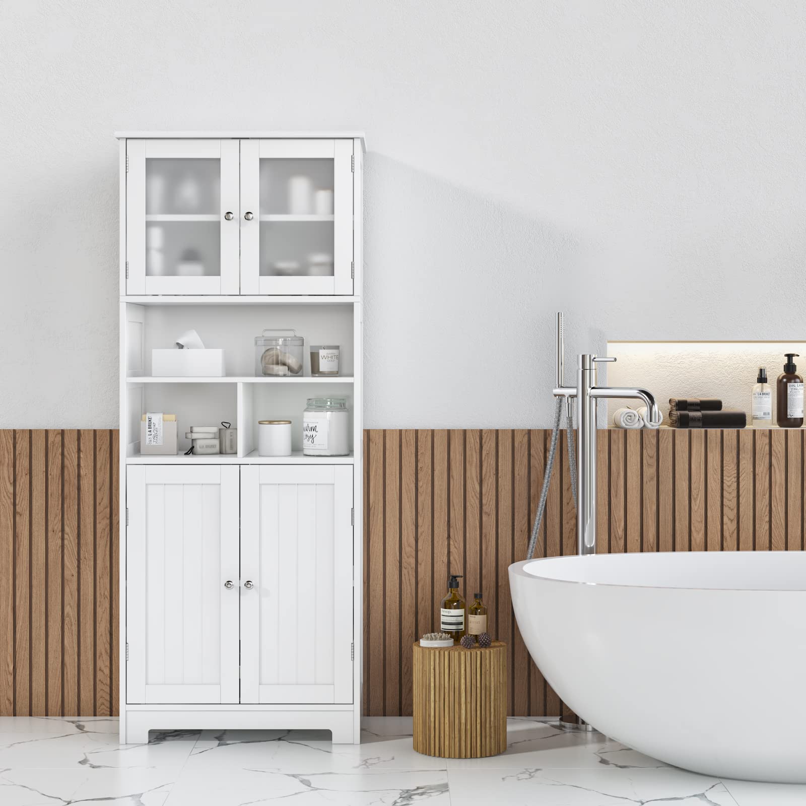 Tall Bathroom Storage Cabinet, Wooden Storage Cabinet with Doors and Shelves