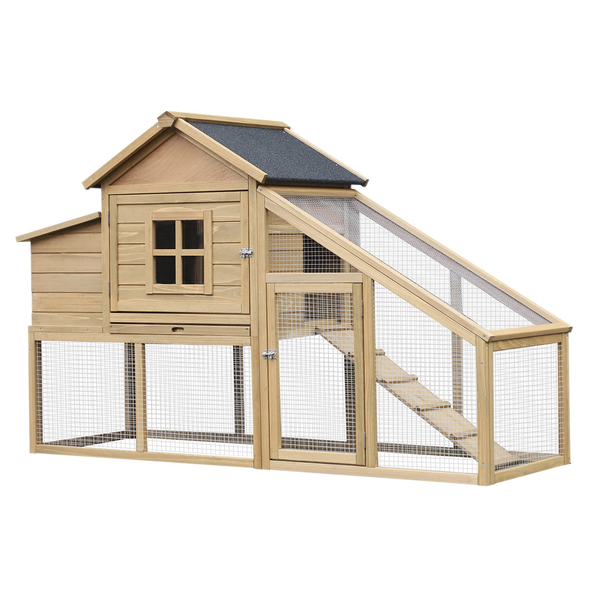 69" Wooden Chicken Coop, Poultry Cage Hen House with Connecting Ramp