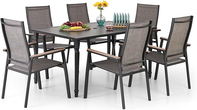 5 PCS Patio Dining Set, Round Metal Steel Dining Table with 1.57" Umbrella Hole