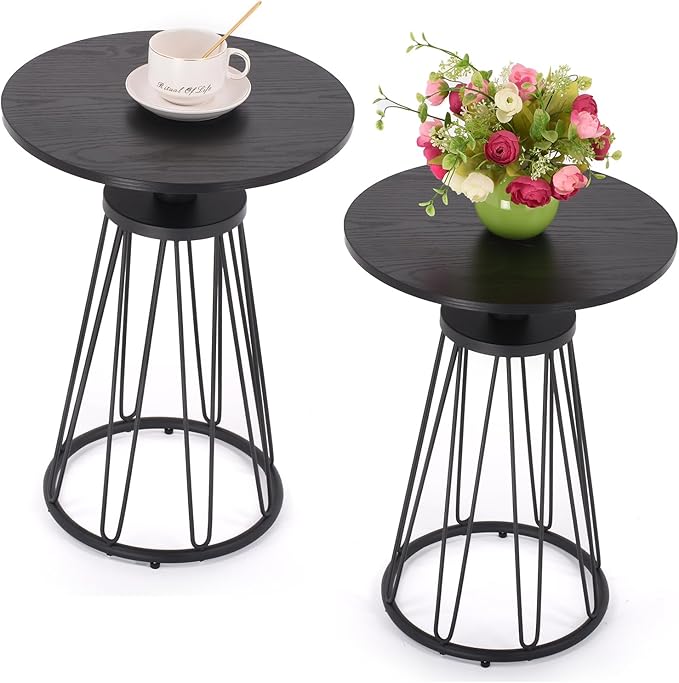 Round End Table Set of 2, Small Side Table for Living Room, Bedroom