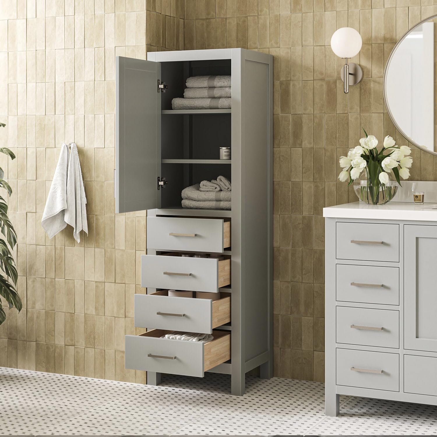 Cambridge Bathroom Storage Cabinet - Solid Hevea Wood and Fully Assembled for Long