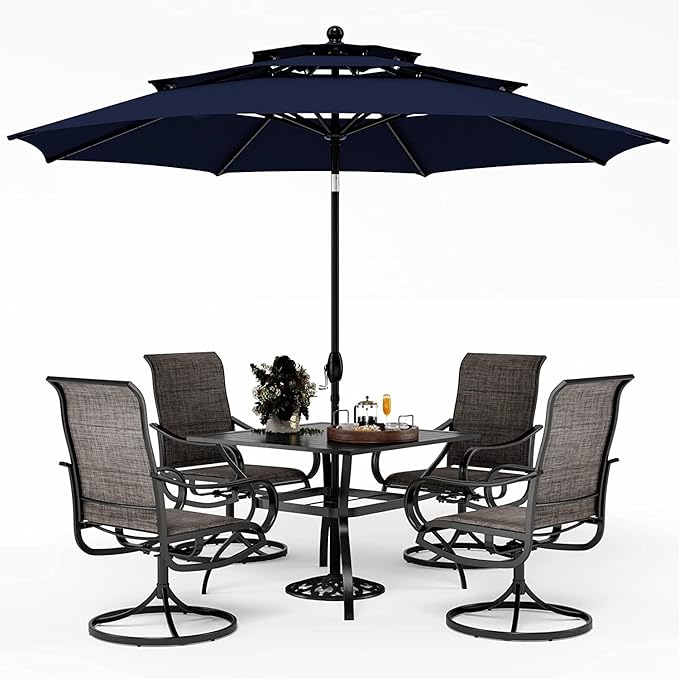 Patio Dining Set with Umbrella for 4, Outdoor Table & Chairs Set