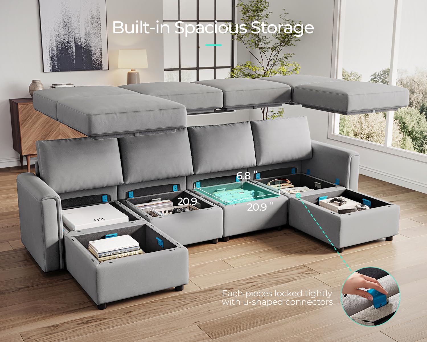 Modular Sectional Sofa, Convertible U Shaped Sofa Couch