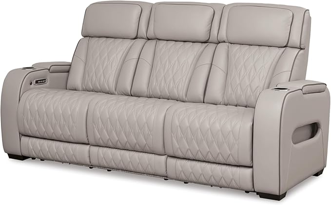 Warnerton Faux Leather Power Reclining Sofa with Adjustable Headrest, Brown