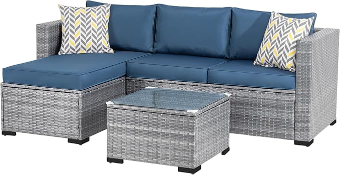 Patio Furniture Sets Outdoor Sectional Sofa Silver All-Weather Rattan Wicker Small Patio
