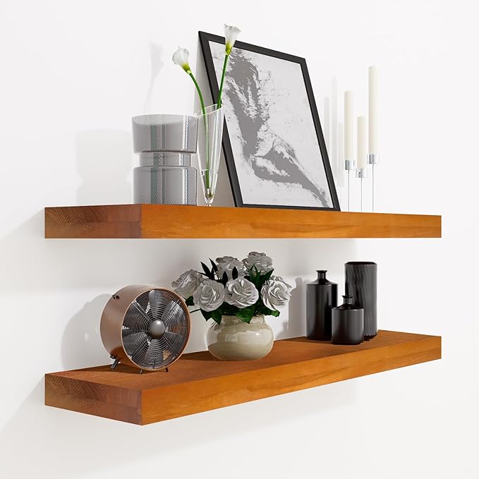 24 Inch Floating Shelves, Bathroom Wooden Shelves for Wall Mounted