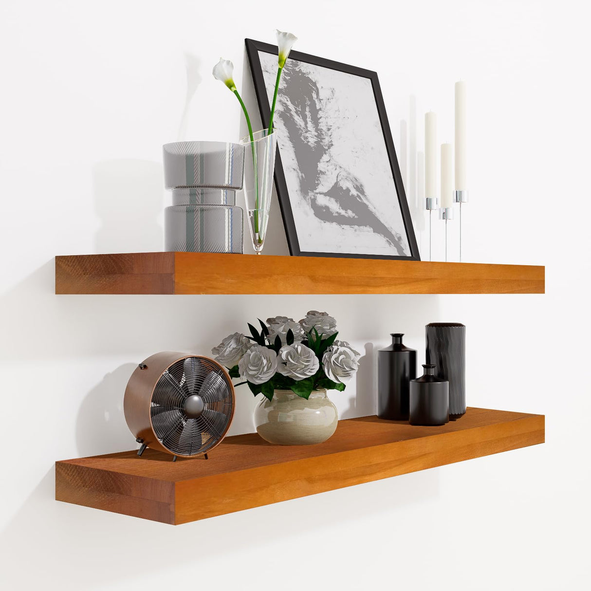 24 Inch Floating Shelves, Bathroom Wooden Shelves for Wall Mounted