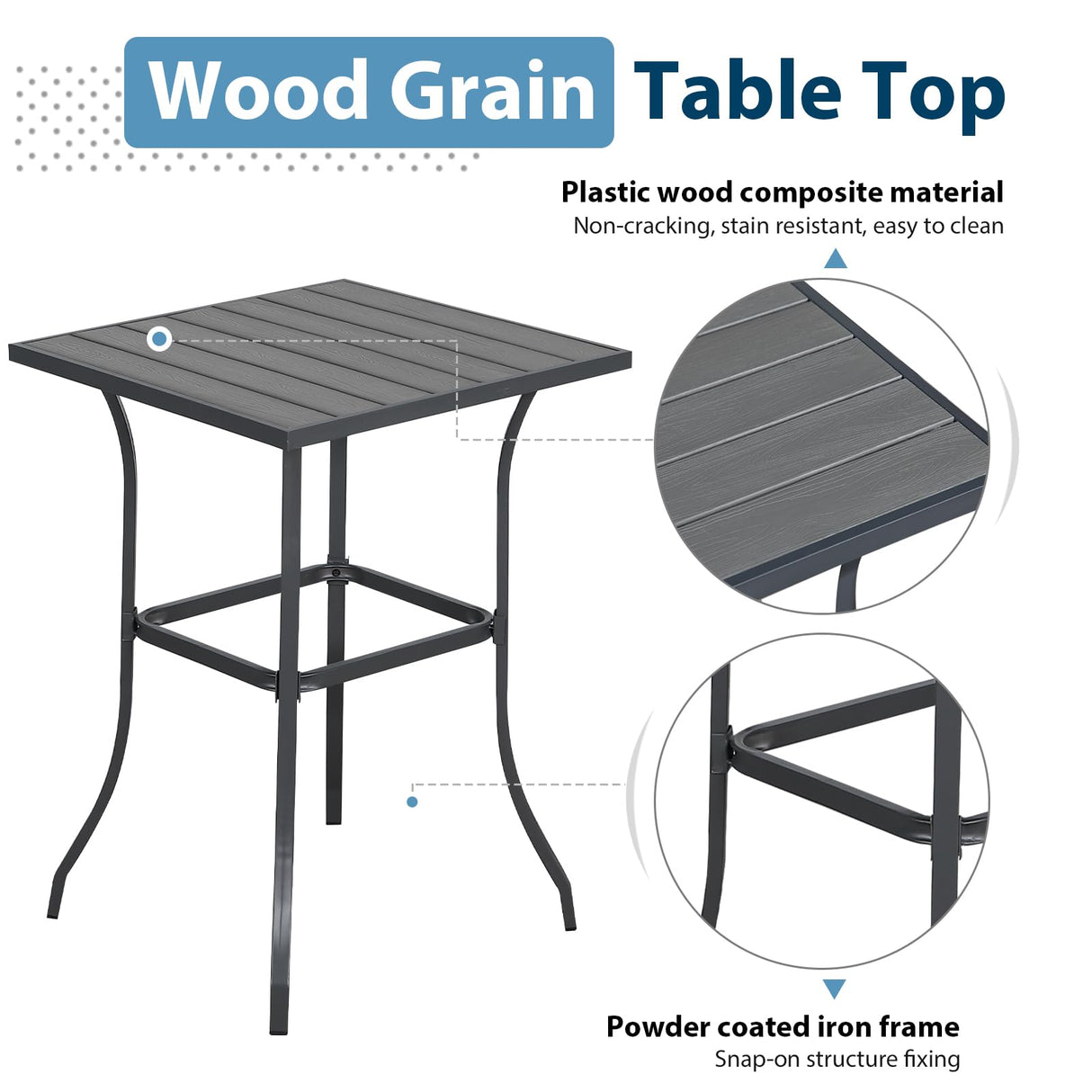 JOIVI 3 Piece Patio Bar Set, Outdoor Wicker Counter Height Bar Stools and Wood Top Table Set for 2 People, Bar Height Table Bistro Set with 2 Bar Chairs and Cushions for Backyard, Balcony
