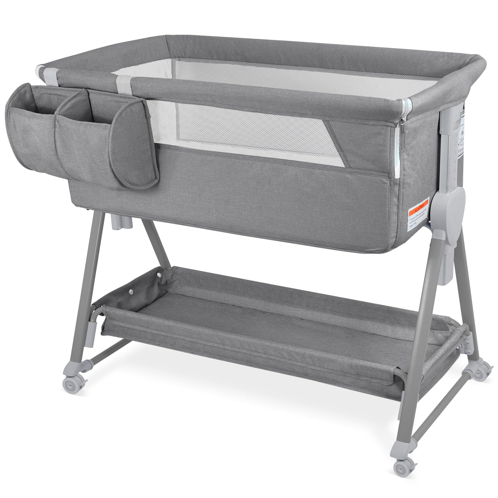 Bassinet, Bedside Sleeper for Baby, 7 Height Adjustable Bedside Bassinet with Wheels