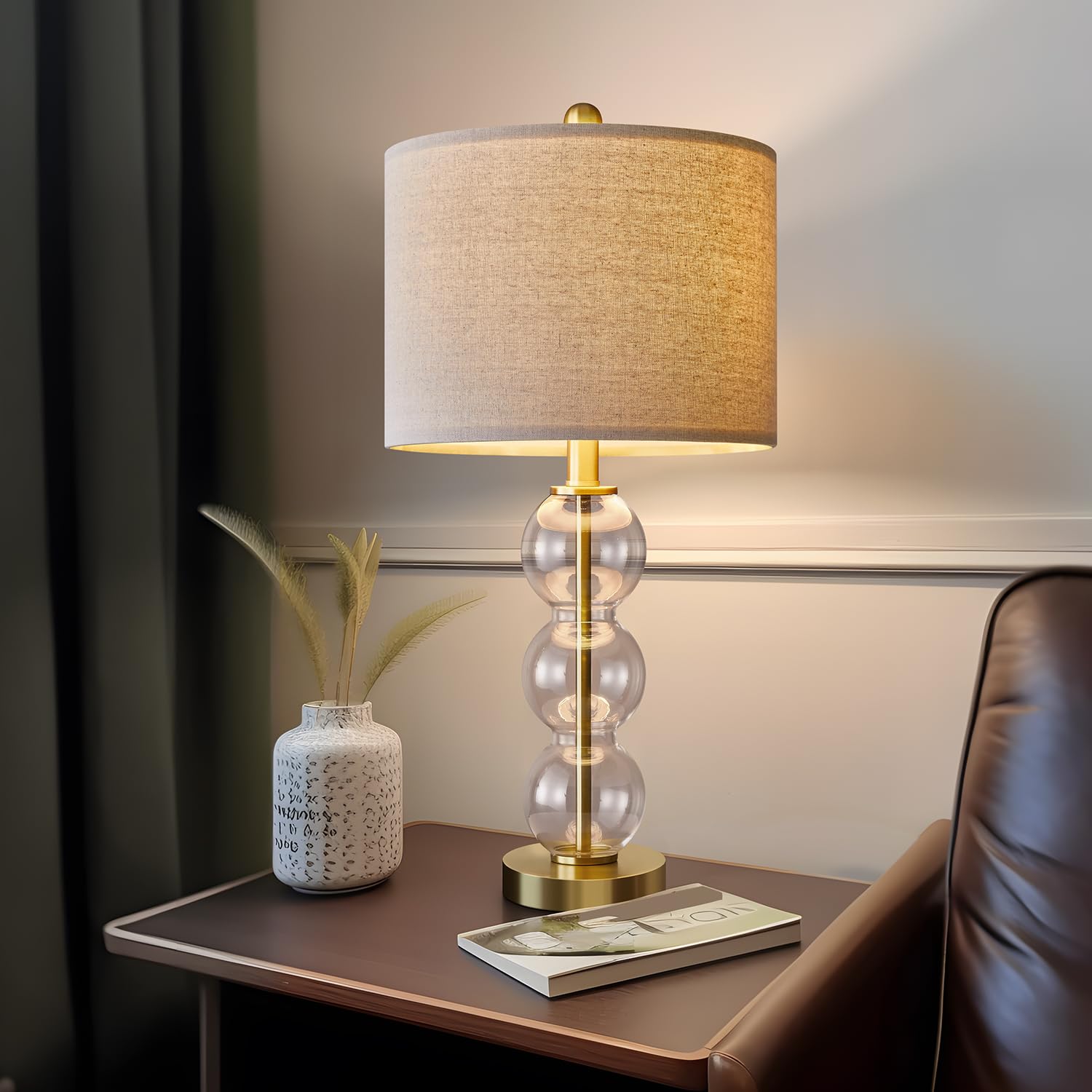 USumkky 24'' Glass Table Lamps Set of 2 for Bedroom Living Room,Gold Glass Bedside Lamps for Nightstands with USB Ports and AC Outlets(Bulbs not Included)