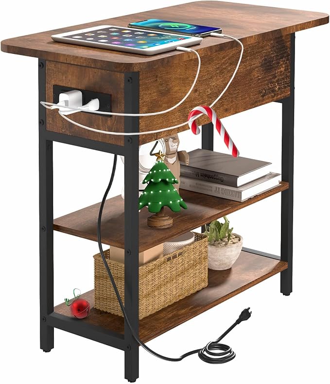 ChargeNest Flip-Top End Table with USB & AC Power Station