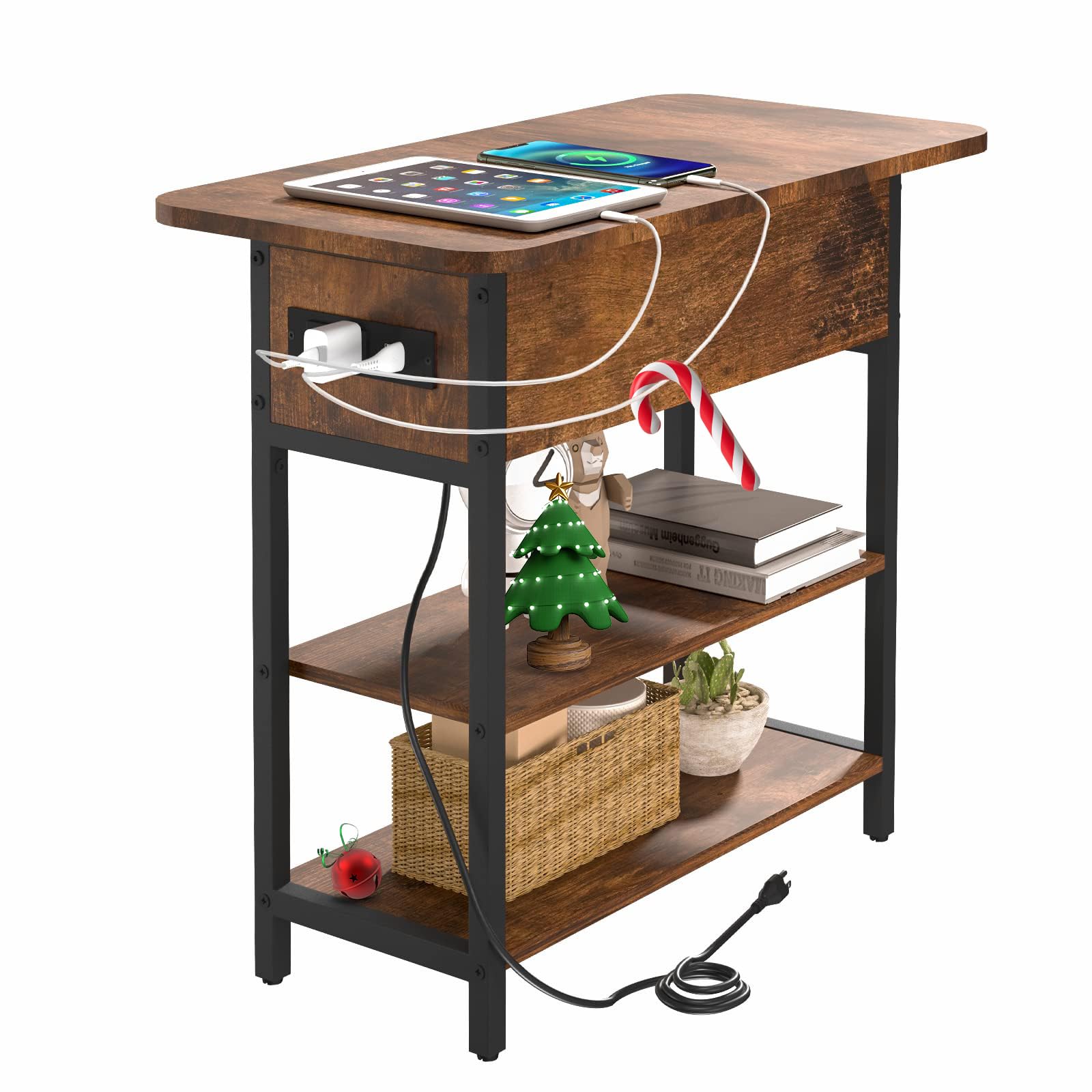 ChargeNest Flip-Top End Table with USB & AC Power Station