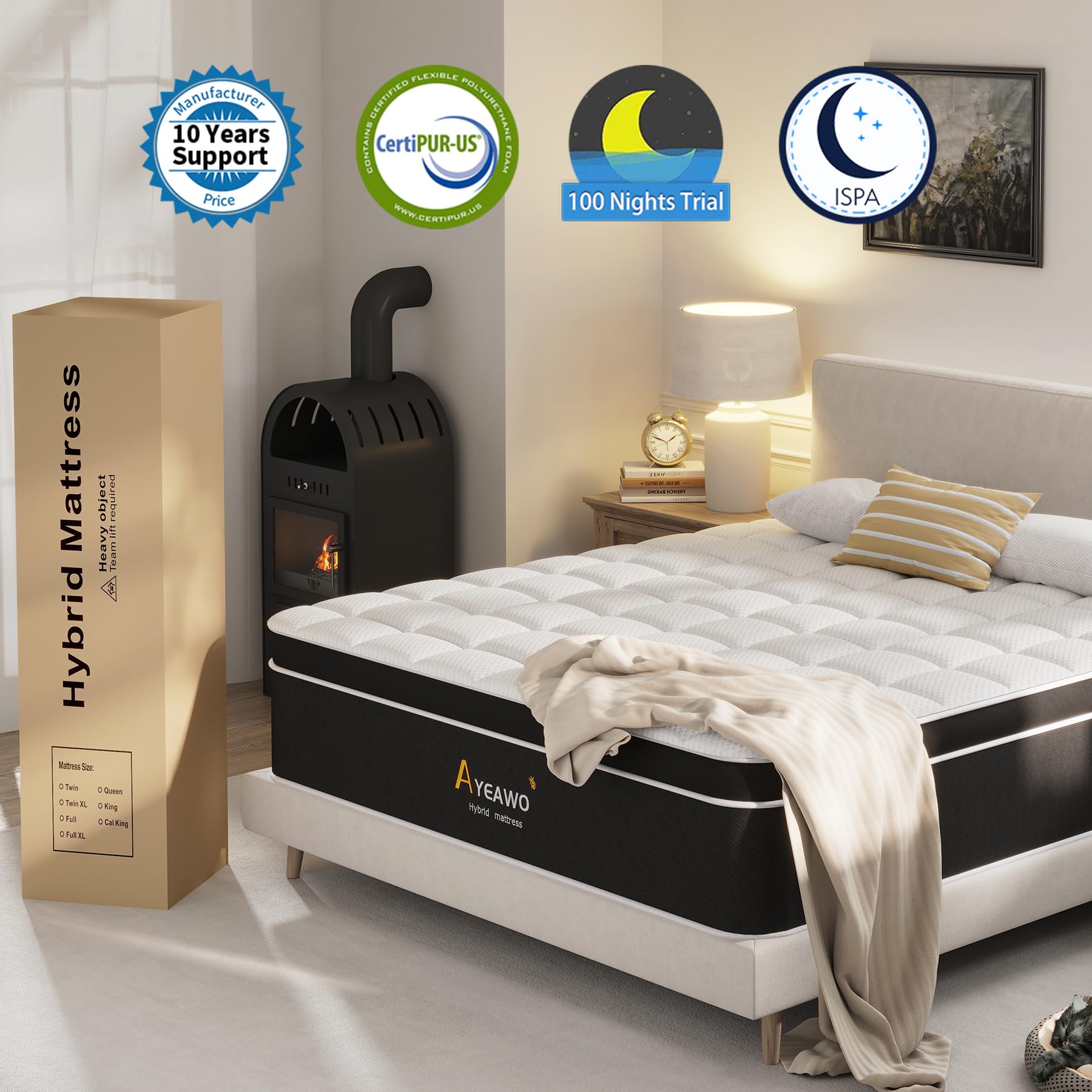 King Size Mattress, 14 Inch Hybrid Mattress King Size with Memory Foam and Pocket