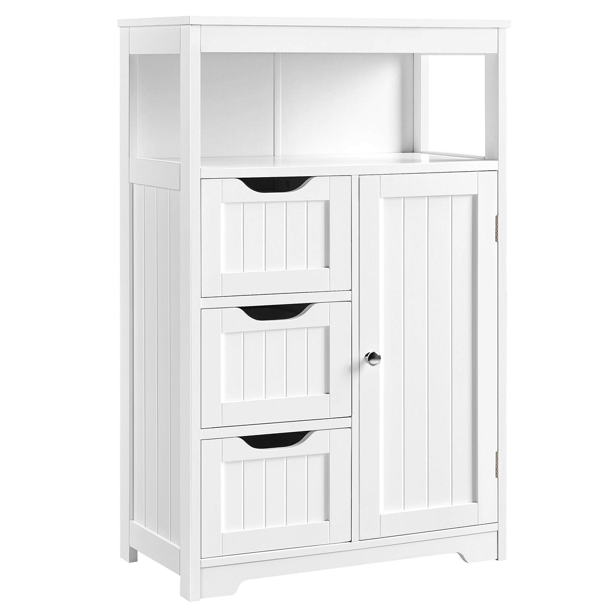 Bathroom Floor Cabinet Wooden Storage Organizer with 1 Door and 3 Drawers, Free-Standing Cupboard