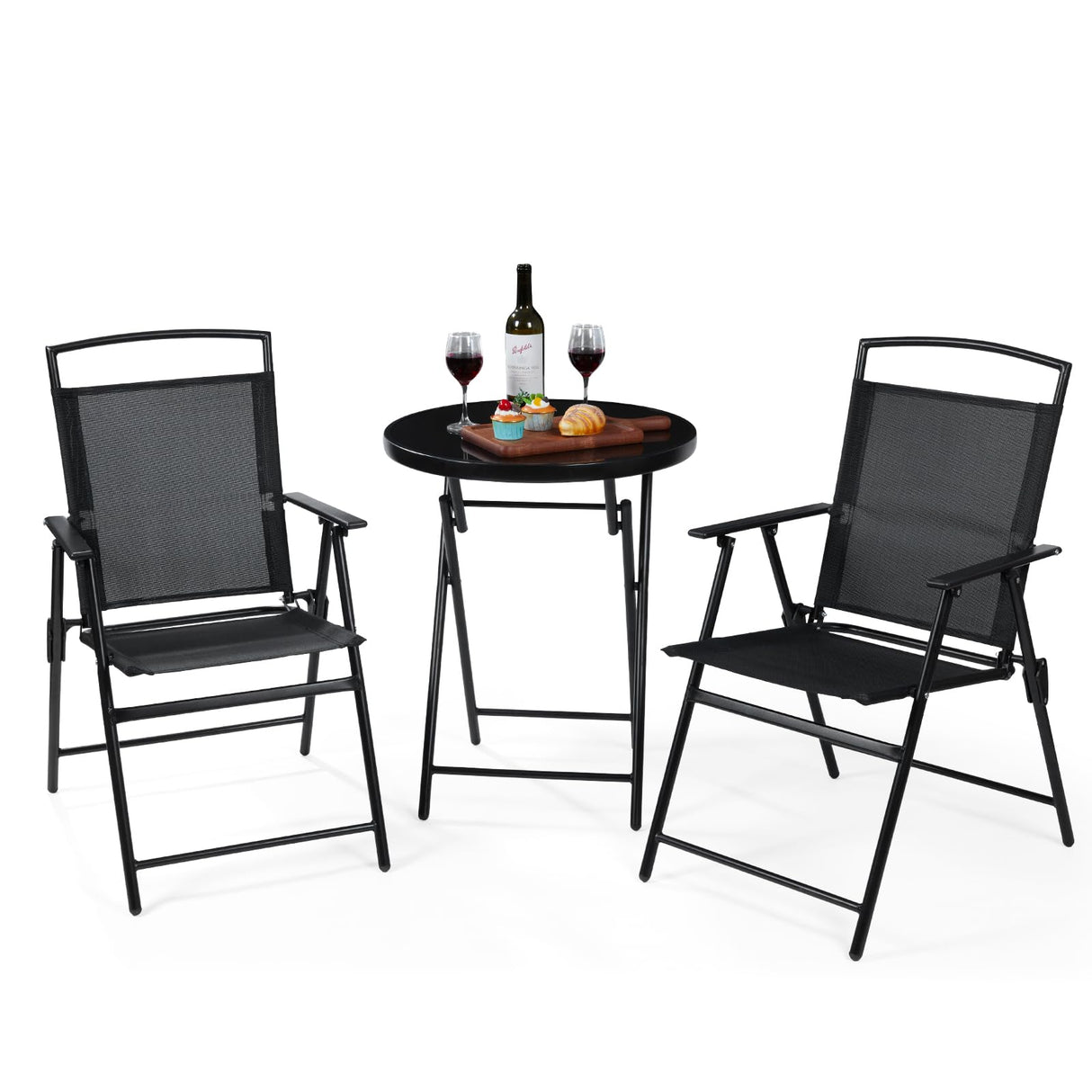 3-Piece Folding Bistro Set – Outdoor Patio Furniture Set with 2 Mesh Chairs & Round Table