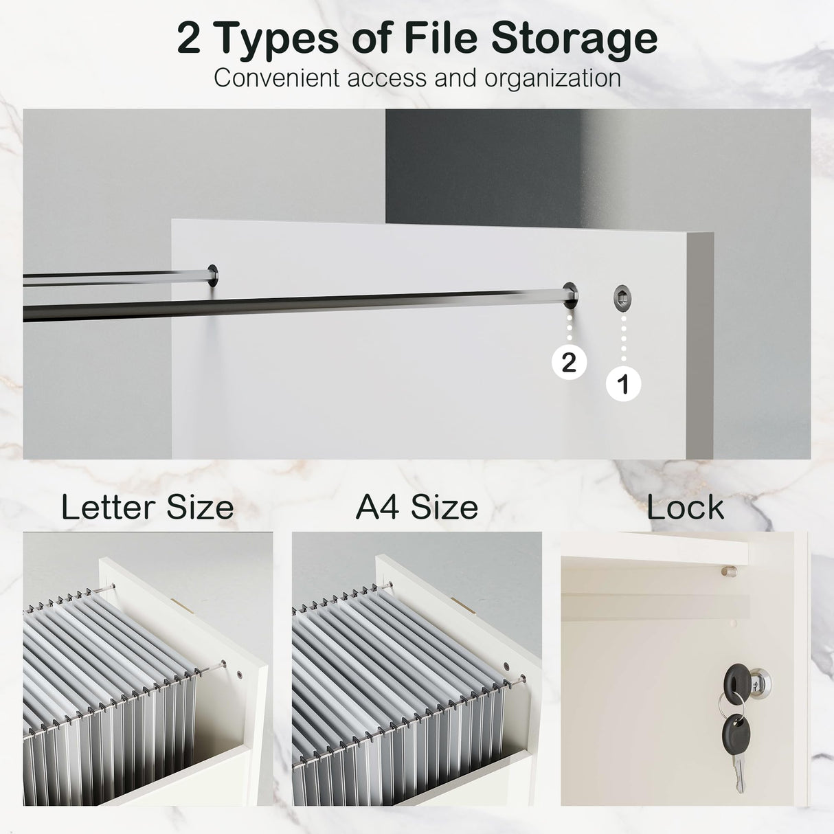 ModernMate Rattan Lateral File Cabinet, Filing Cabinet for Home Office with Adjustable Storage Shelves, 63inches Office Credenza, White Rattan