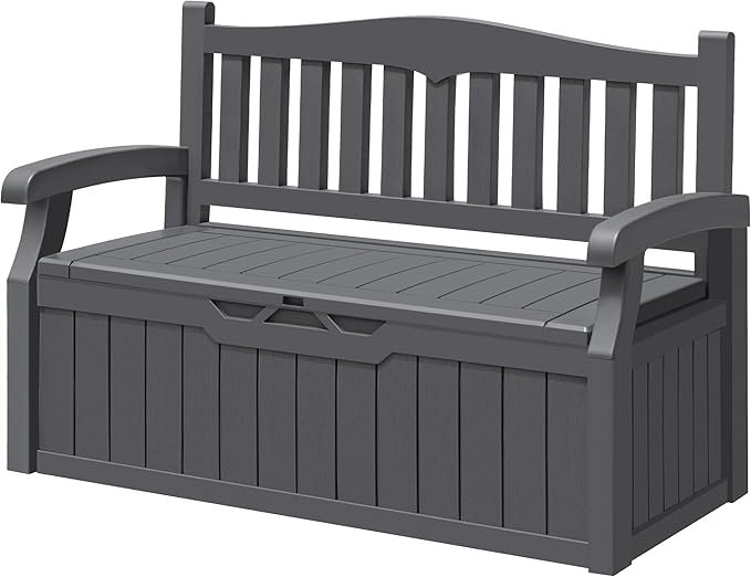 Greesum 80 Gallon Storage Bench Outdoor Deck Box with Armrest, Patio Furniture