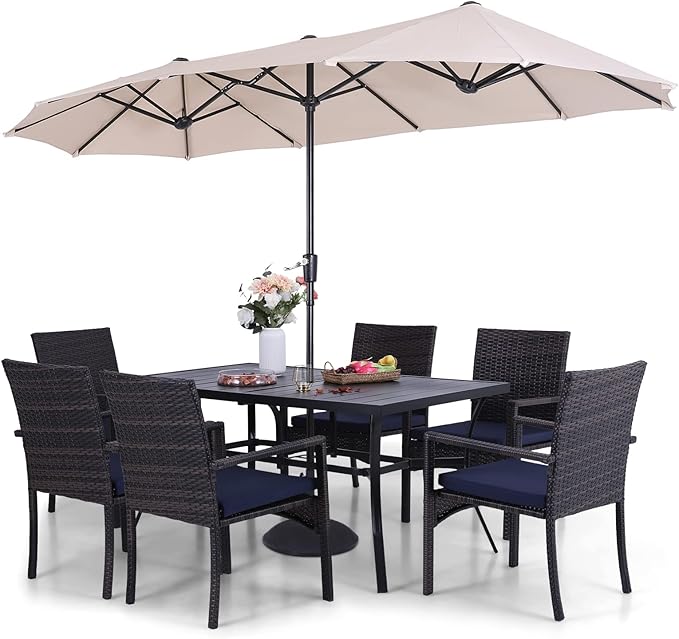 Patio Outdoor Table and Chairs Set with Umbrella Navy, Patio Dining Sets for 6