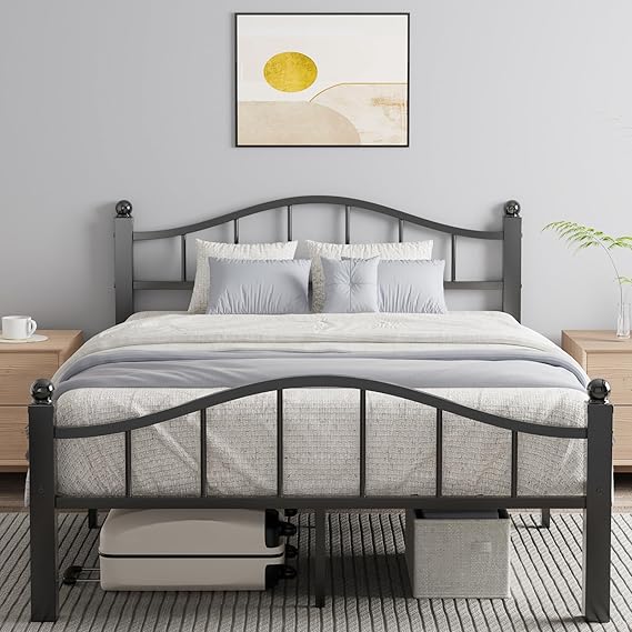 Queen Bed Frame with Headboard - Heavy Duty Metal Platform with Storage