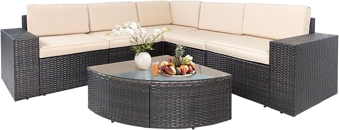 6 Pieces Outdoor Sectional Sofa Patio Wicker Furniture Chair Conversation Set