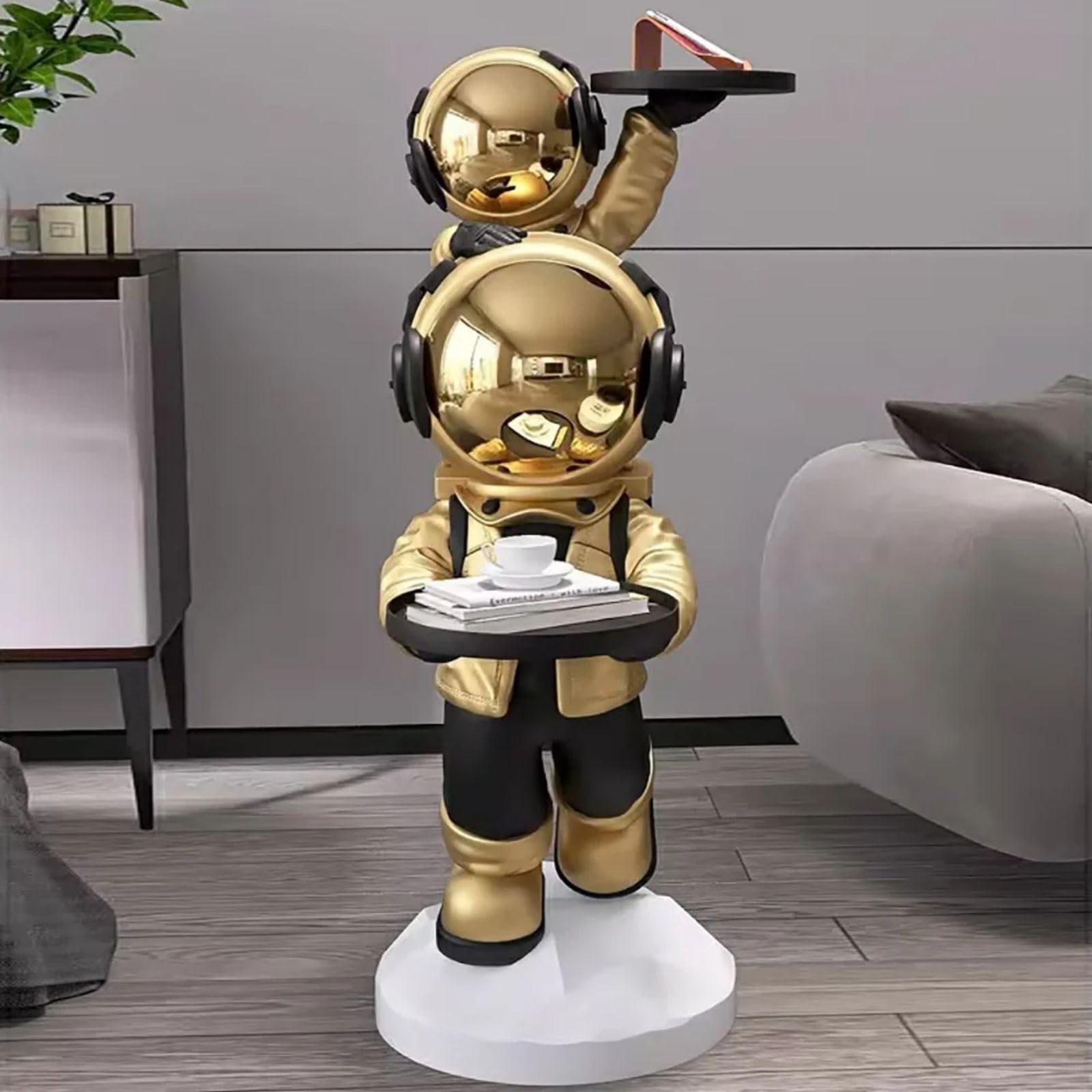 Modern Gold Astronaut Floor Sculpture, Spaceman Figurine Statue