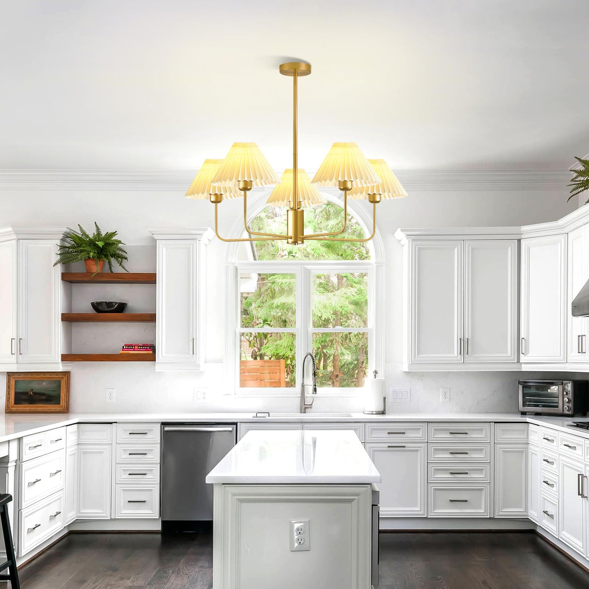 Chandelier Light Fixture, 5-Lights Mid Century Chandelier With Shades For Dining Room