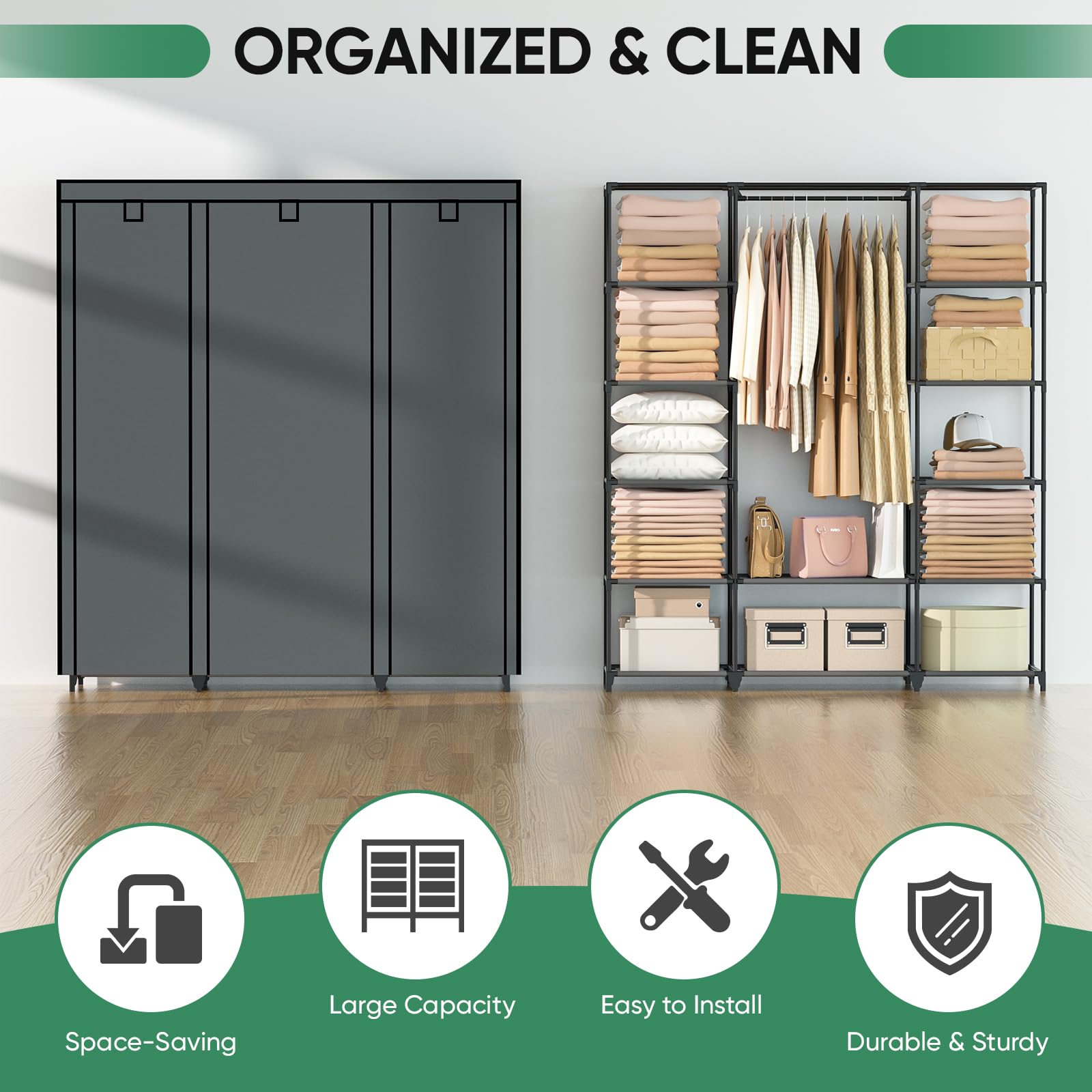 Wardrobe Closet, Portable Closet Dresser for Bedroom, Clothes Storage Organizer