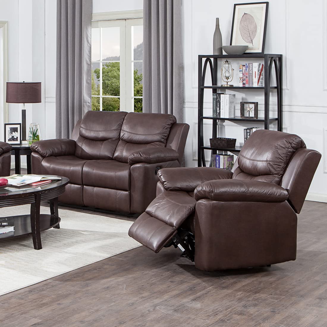 Pieces Bonded Leather Recliner Furniture Sofa Set, Reclining Chair and Reclining Loveseat