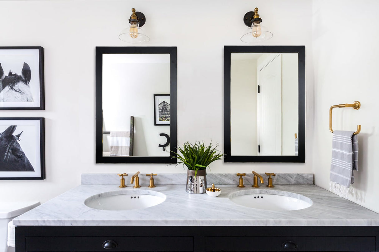 Wood Farmhouse Wall Mirror Hanging Wall Mirror for Living Room or Bathroom