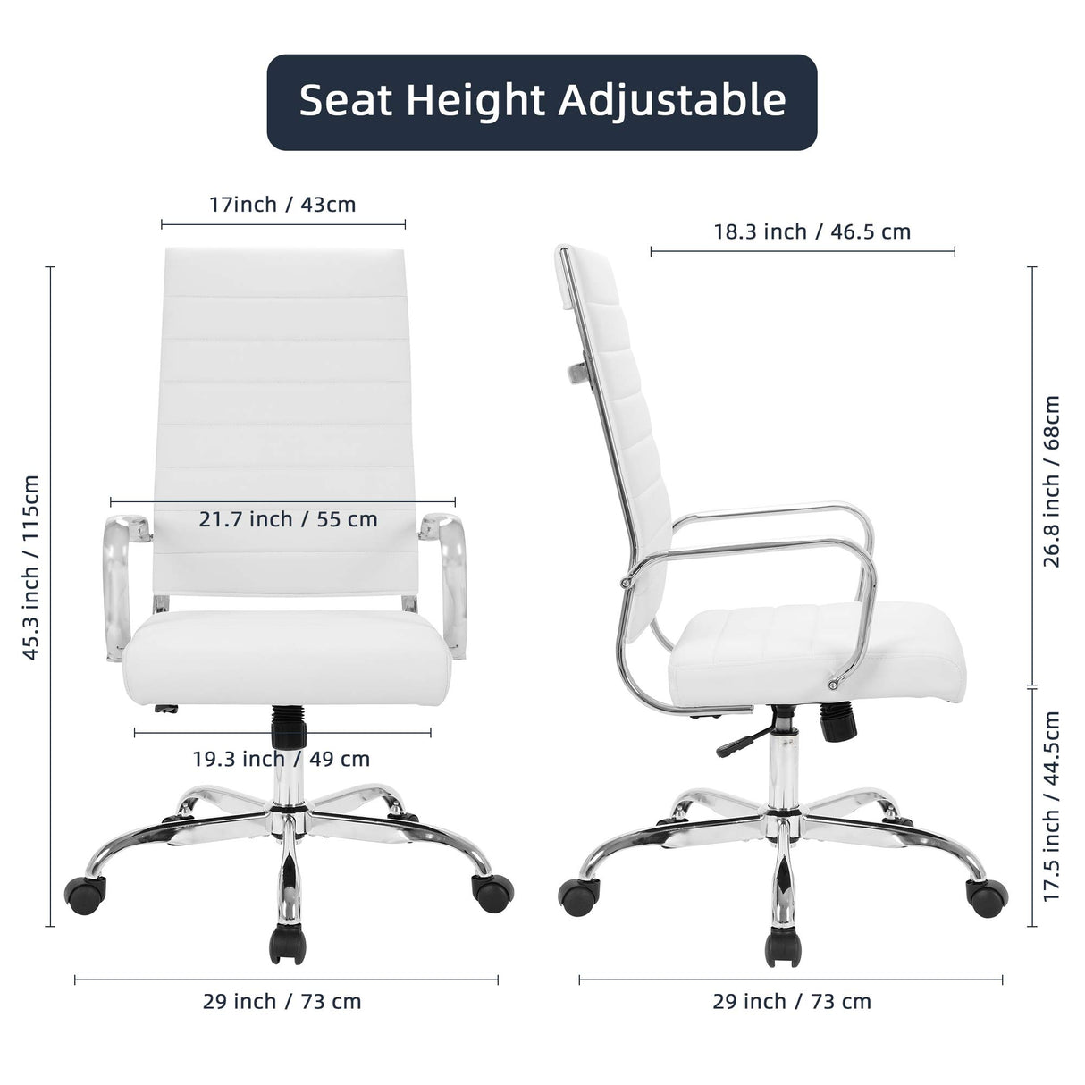Home Office Chair Ribbed Leather High Back Executive Swivel Computer Desk Chairs