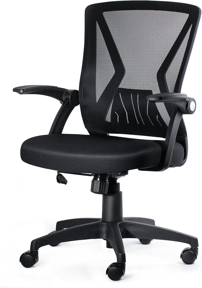 Mid Back Mesh Office Chair Ergonomic Swivel Black Mesh Computer Chair Flip Up Arms