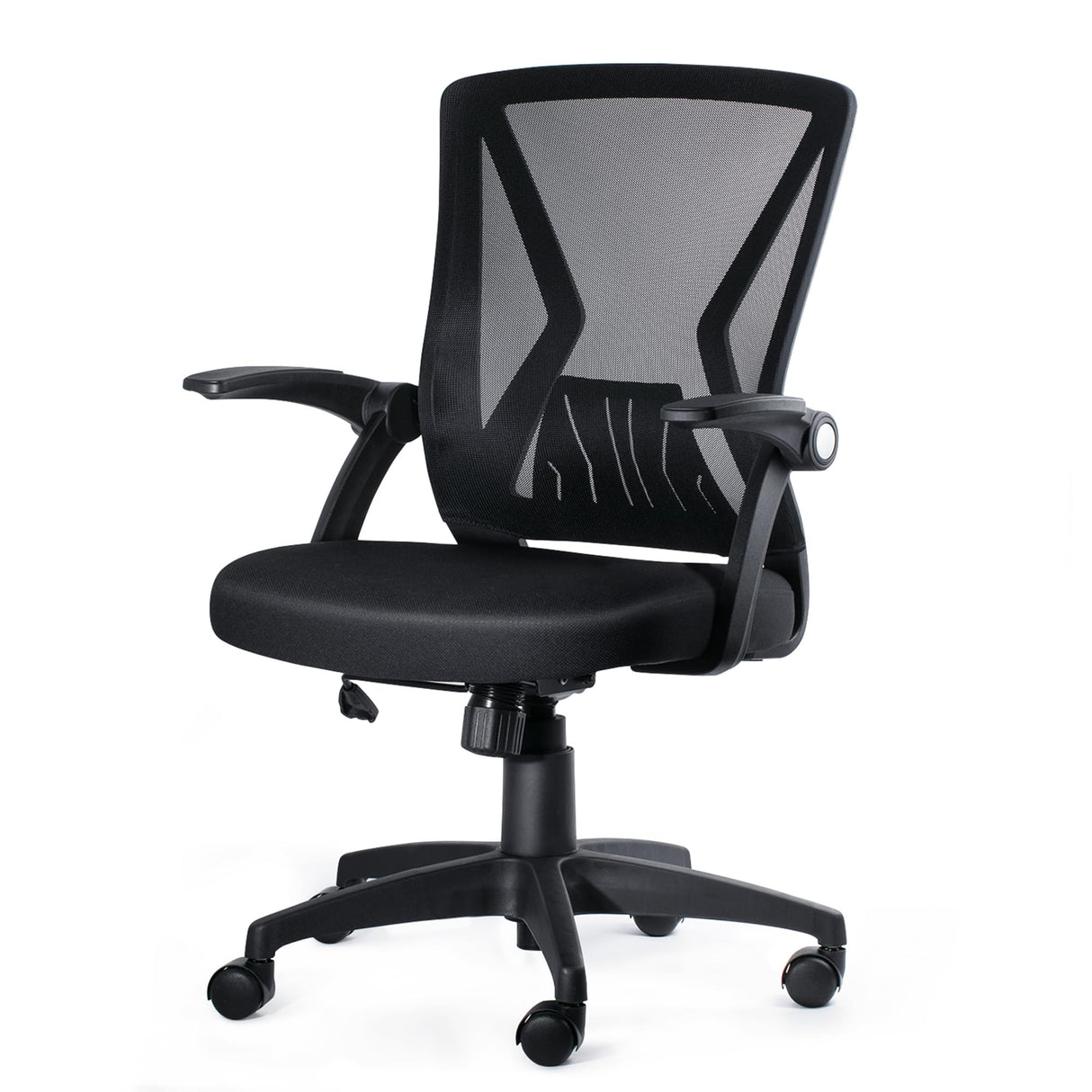 Mid Back Mesh Office Chair Ergonomic Swivel Black Mesh Computer Chair Flip Up Arms