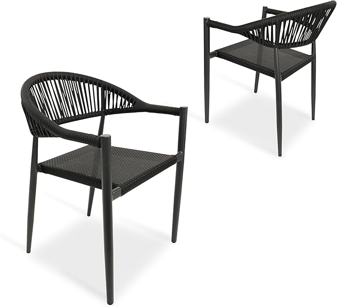 4 Pcs Stackable Dining Chairs, Aluminum Rattan Outdoor Dining Chair with Arms