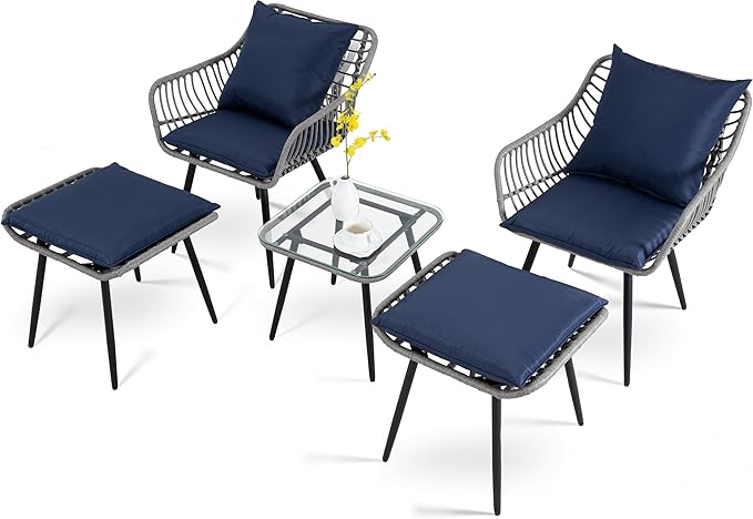 3 Piece Patio Bistro Set, Outdoor Wicker Apartment Balcony Furniture Sets