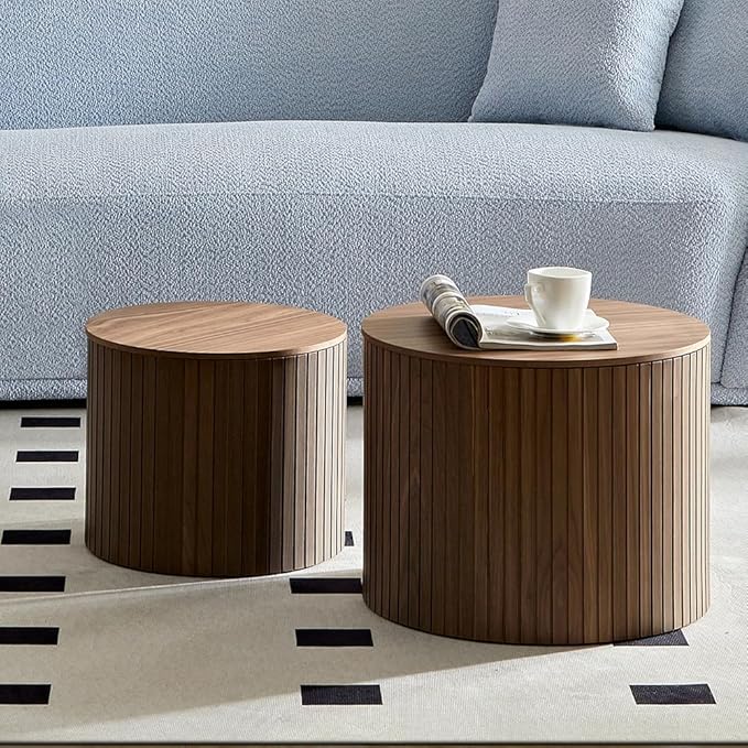 19.17'' Black Round Coffee Table with Storage Nesting Coffee Table