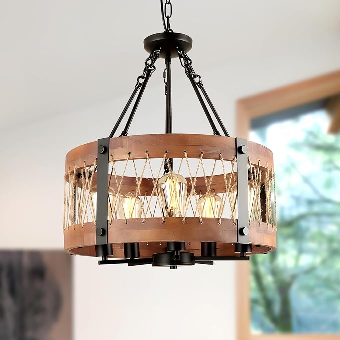 3-Light Farmhouse Drum Chandelier for Dining Room, 83.5" Height Adjustable