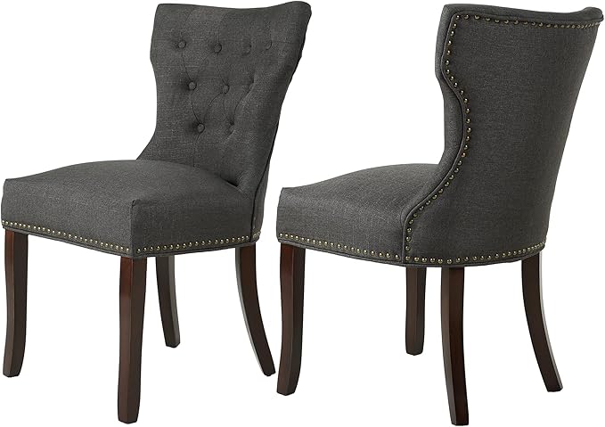 Tufted Fabric Dining Chairs Set of 2 - Upholstered Solid Wood Accent Chairs with Nailhead Trim