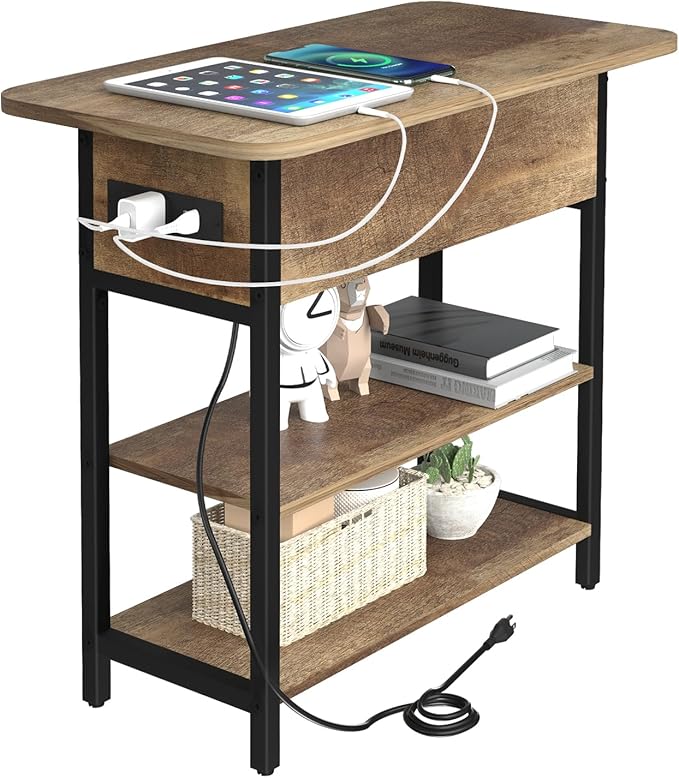 ChargeNest Flip-Top End Table with USB & AC Power Station