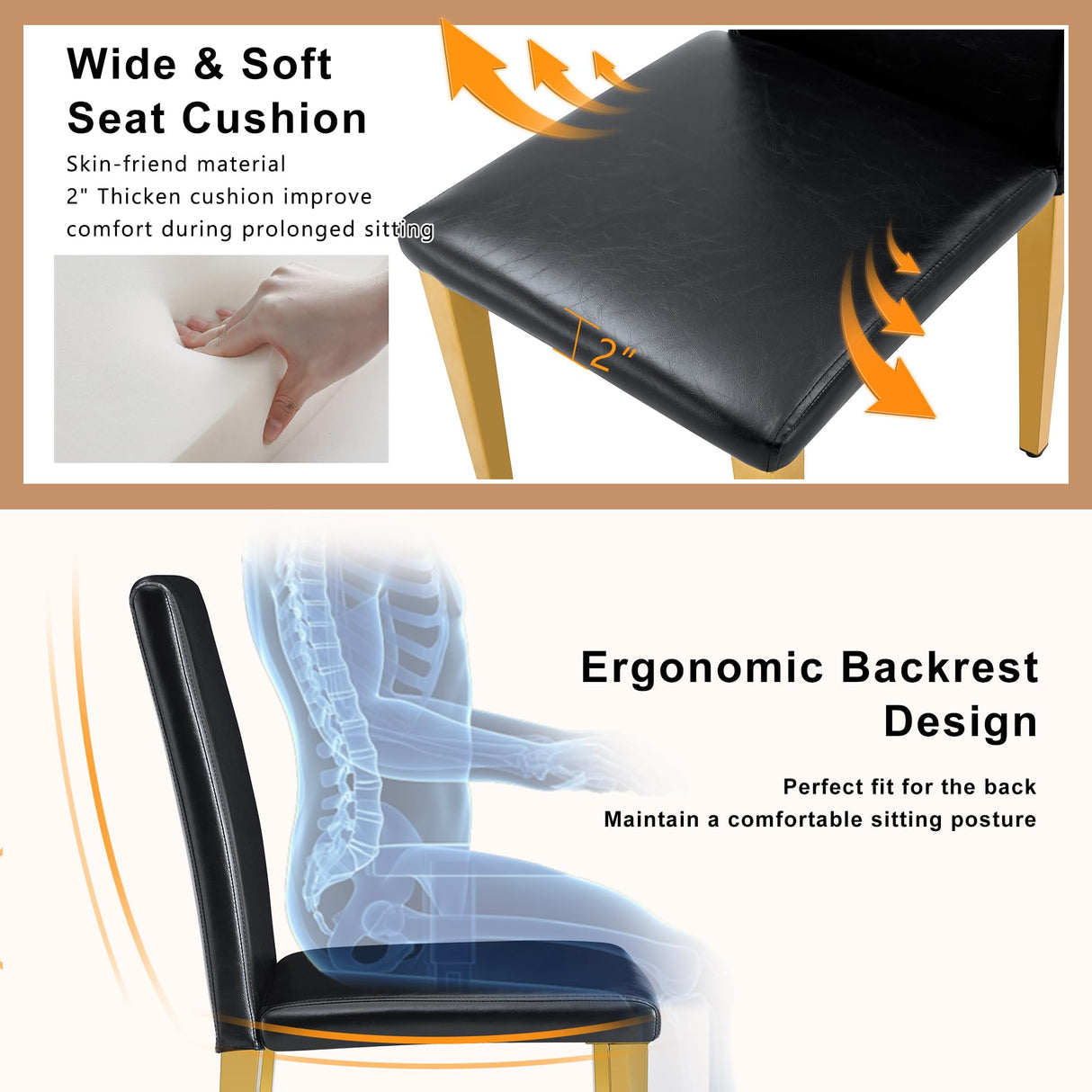 55" Black Dining Table Set for 6 with Golden Metal Legs