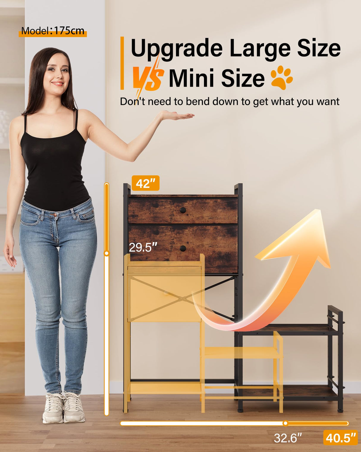 8-Height Adjustable Elevated Dog Bowl Stand with Storage Cabinet