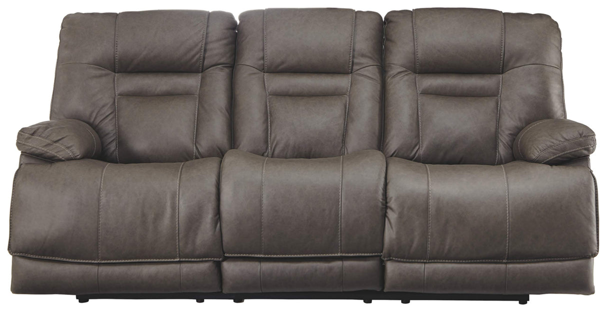 Wurstrow Leather Adjustable Dual Sided Power Reclining Sofa with USB Charging, Dark Gray