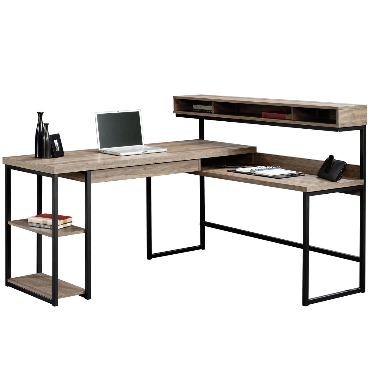 Transit L-Desk, Salt Oak finish