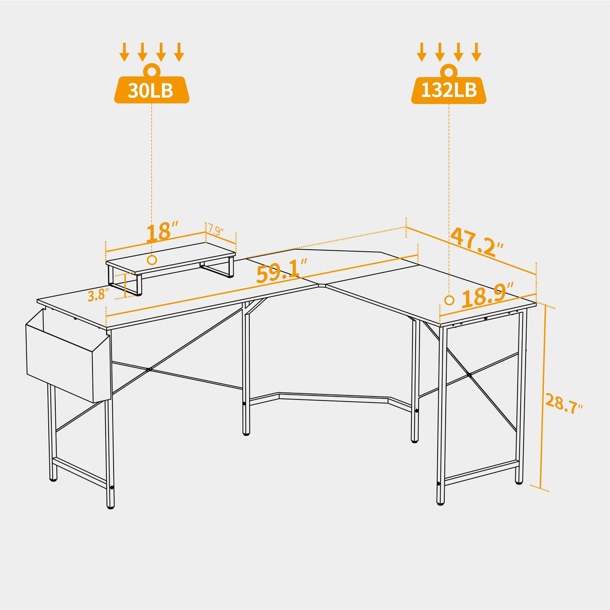 CubiCubi L Shaped Gaming Desk, 59.1 inch Computer Corner Desk with Monitor Shelf for Home Office Study Writing Workstation, Black