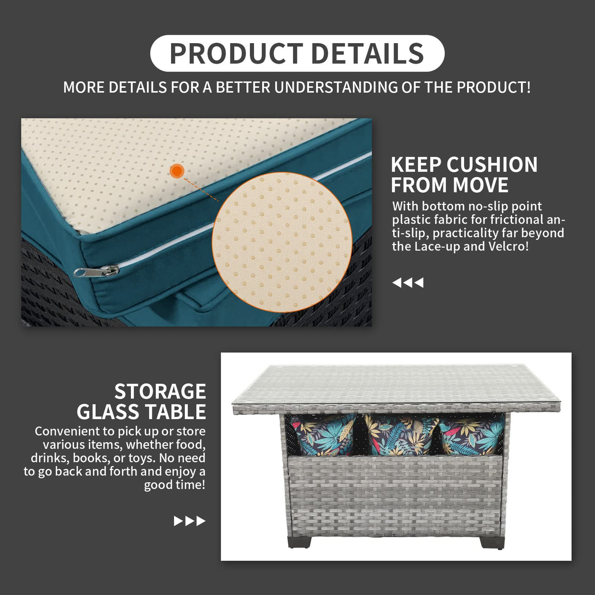 Patio Furniture Sectional Sofa Set 9 Pieces Outdoor Wicker Furniture Couch Storage Glass