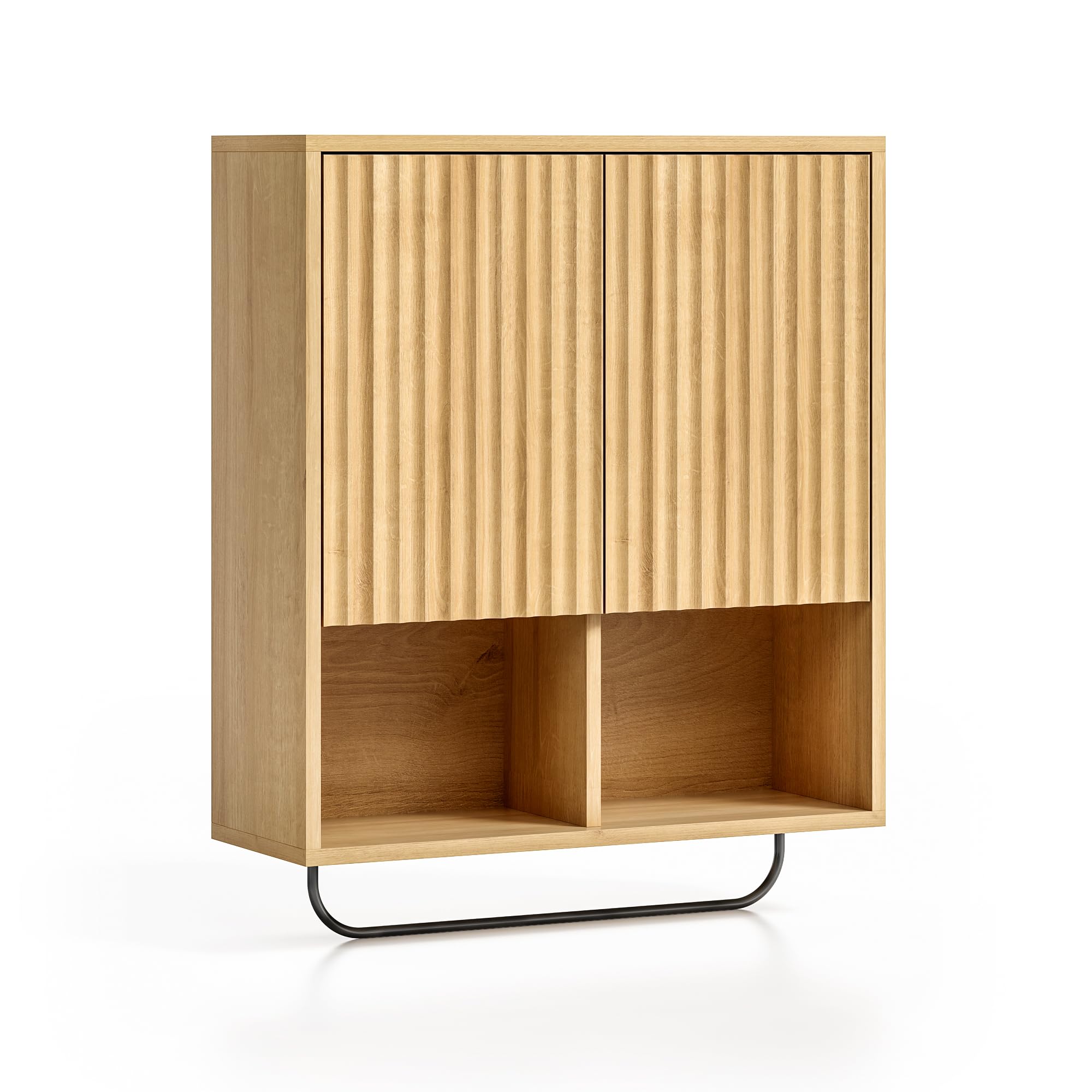 Fluted Wall Cabinets with Doors and Shelves Set of 2, Modern Medicine Cabinet Bathroom